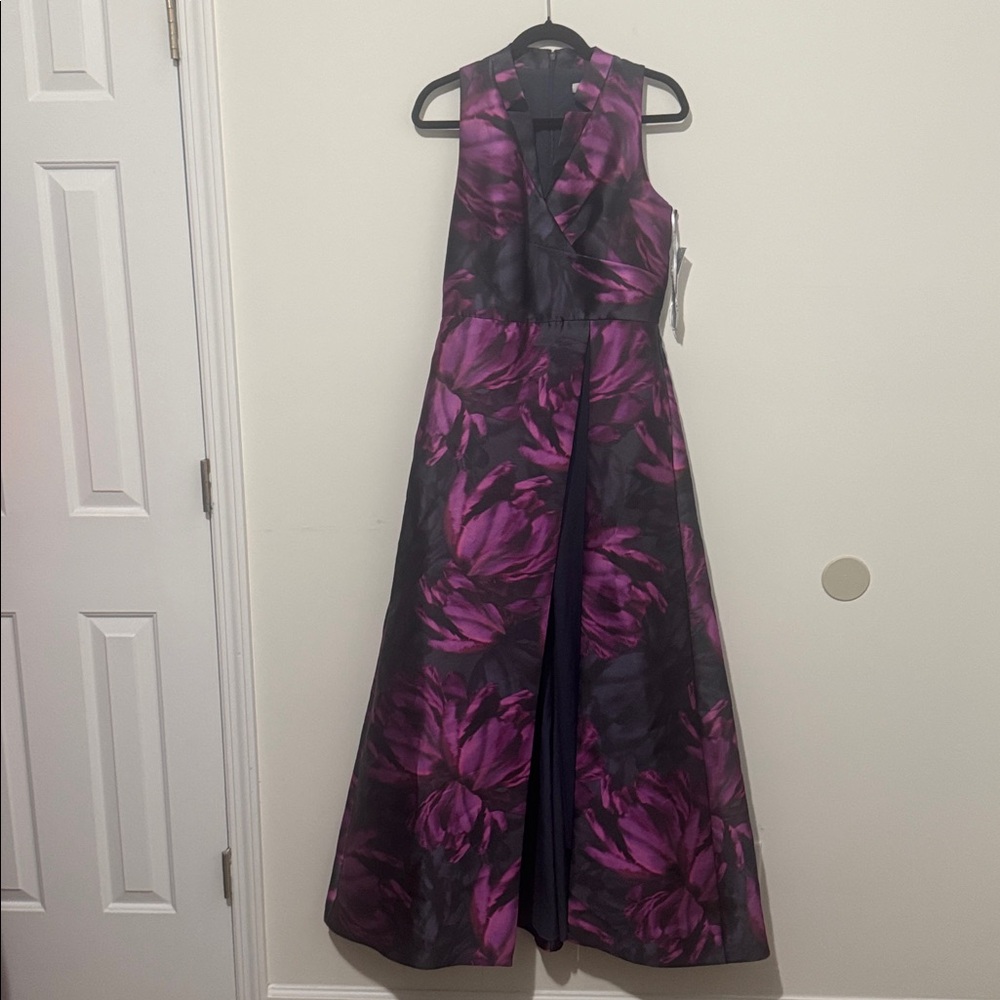 Kay Unger MALLORY Purple and navy walk-thru jumpsuit Dress